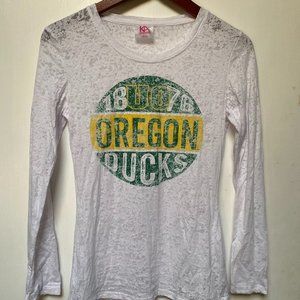 University of Oregon Long Sleeve White Burnout Shirt Knights Apparel Size Small